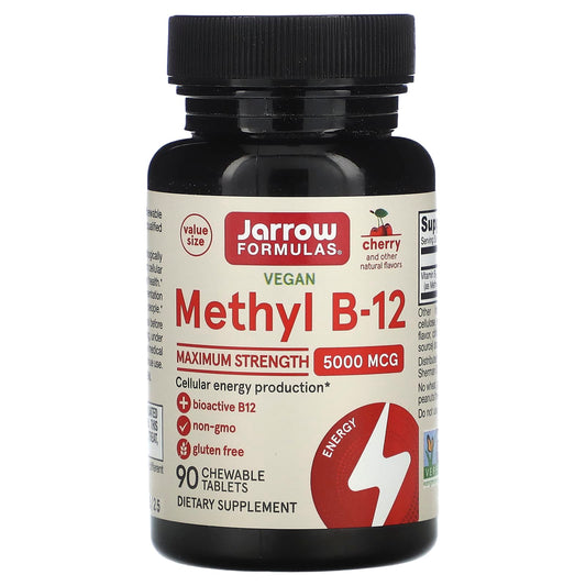 Jarrow Formulas Vegan Methyl B-12, Maximum Strength, 5,000 mcg, 90 Chewable Tablets - Image 1