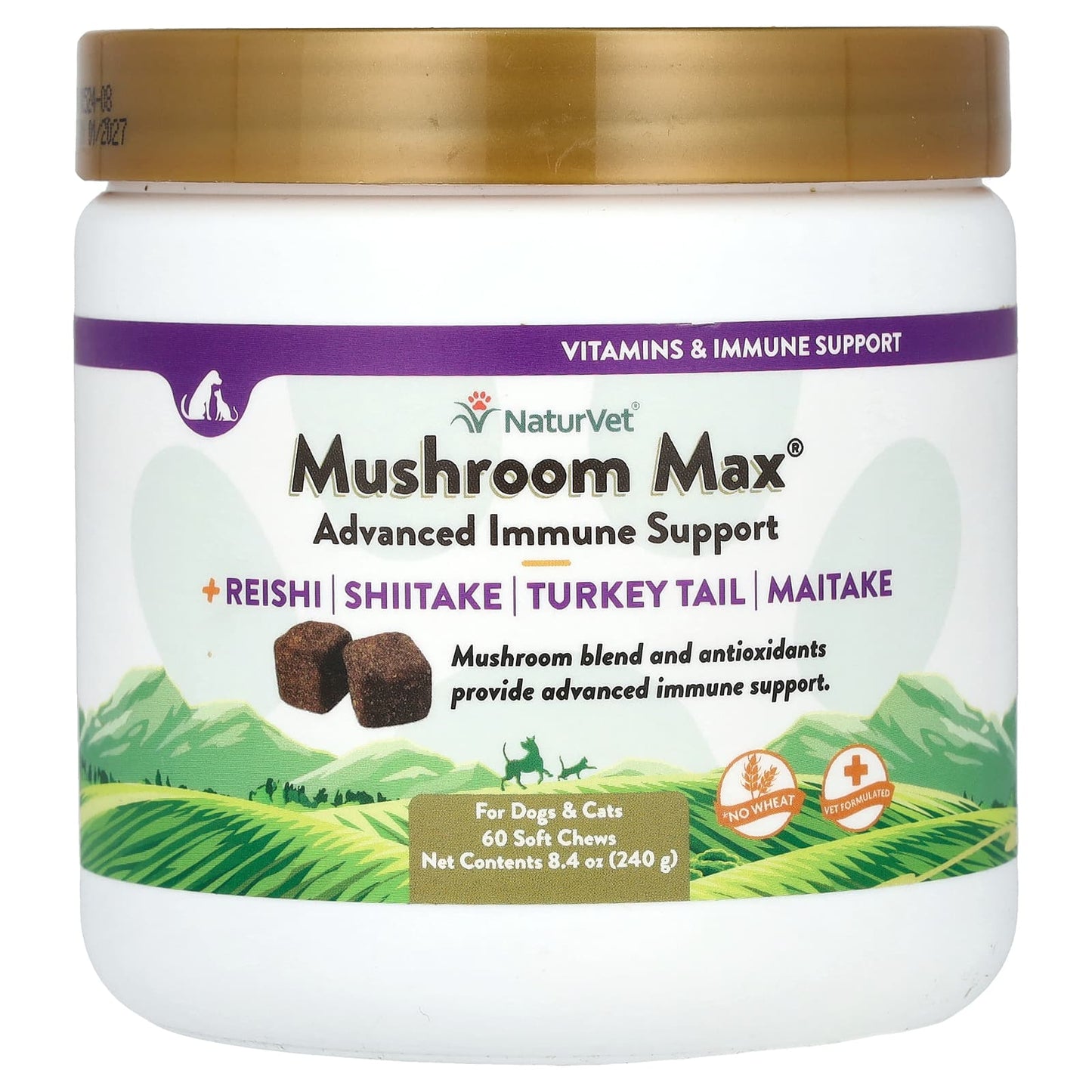 NaturVet, Mushroom Max + Reishi, Shiitake, Turkey Tail, Maitake, For Dogs & Cats, 60 Soft Chews, 8.4 oz (240 g) - Image 1