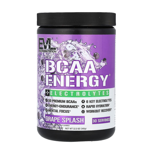 EVLution Nutrition BCAA Energy Plus Electrolytes, Grape Splash, 12.2 oz - Image 1