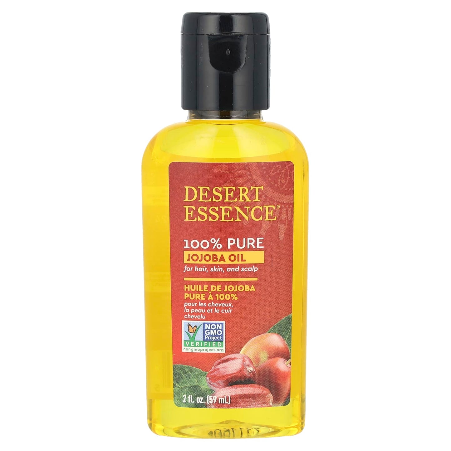 Desert Essence 100% Pure Jojoba Oil, 2 fl oz (59 ml) - Moisturize & Hydrate Skin, Hair & Scalp - Image 1