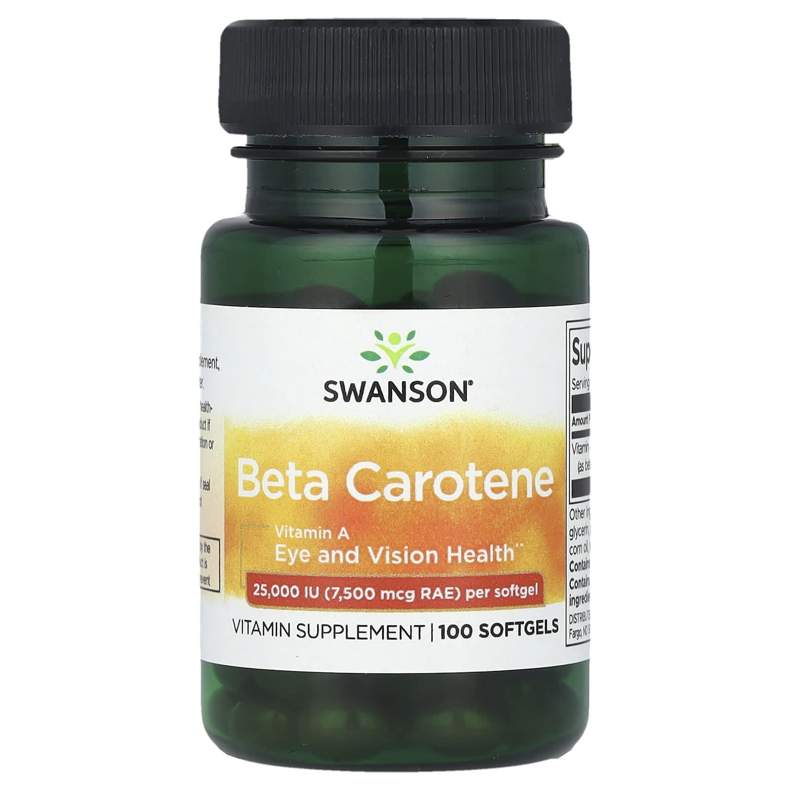 Swanson, Beta Carotene, 25,000 IU (7,500 mcg RAE), 100 Softgels - Image 1