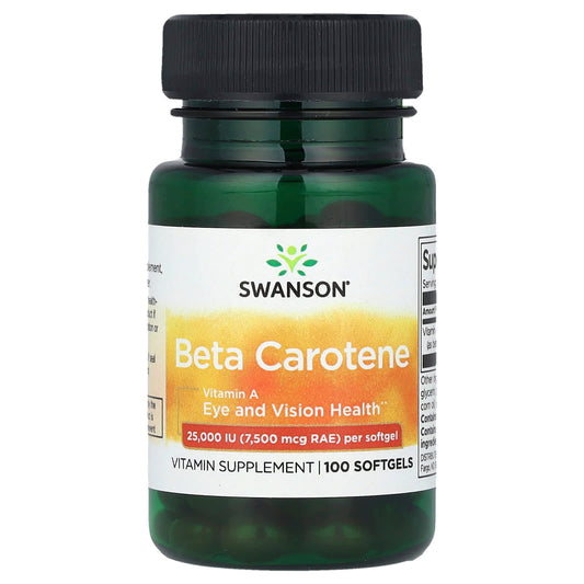 Swanson, Beta Carotene, 25,000 IU (7,500 mcg RAE), 100 Softgels - Image 1