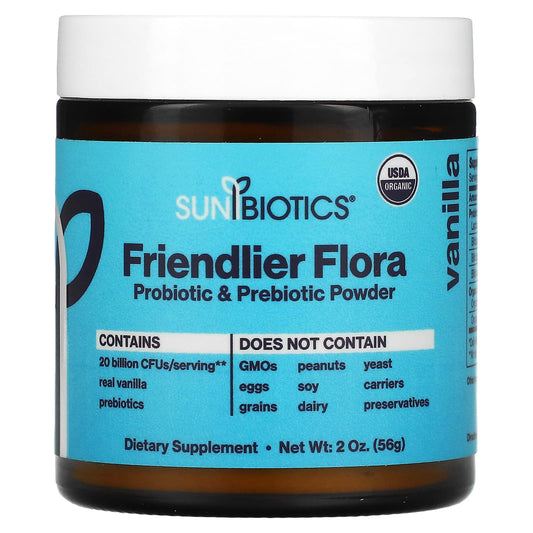 Sunbiotics, Friendlier Flora Probiotic & Prebiotic Powder, Vanilla, 2 oz (56 g) - Image 1