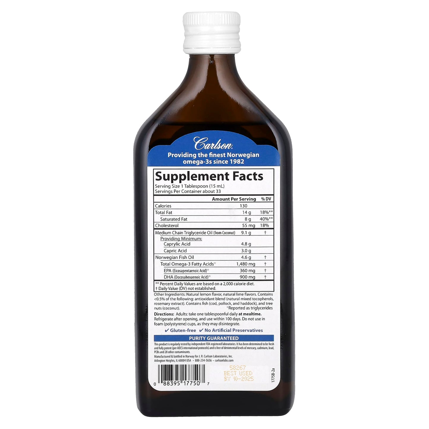 Carlson Omega-3 &amp; MCT Oil - Natural Lemon Lime - Keto Friendly - Image 2