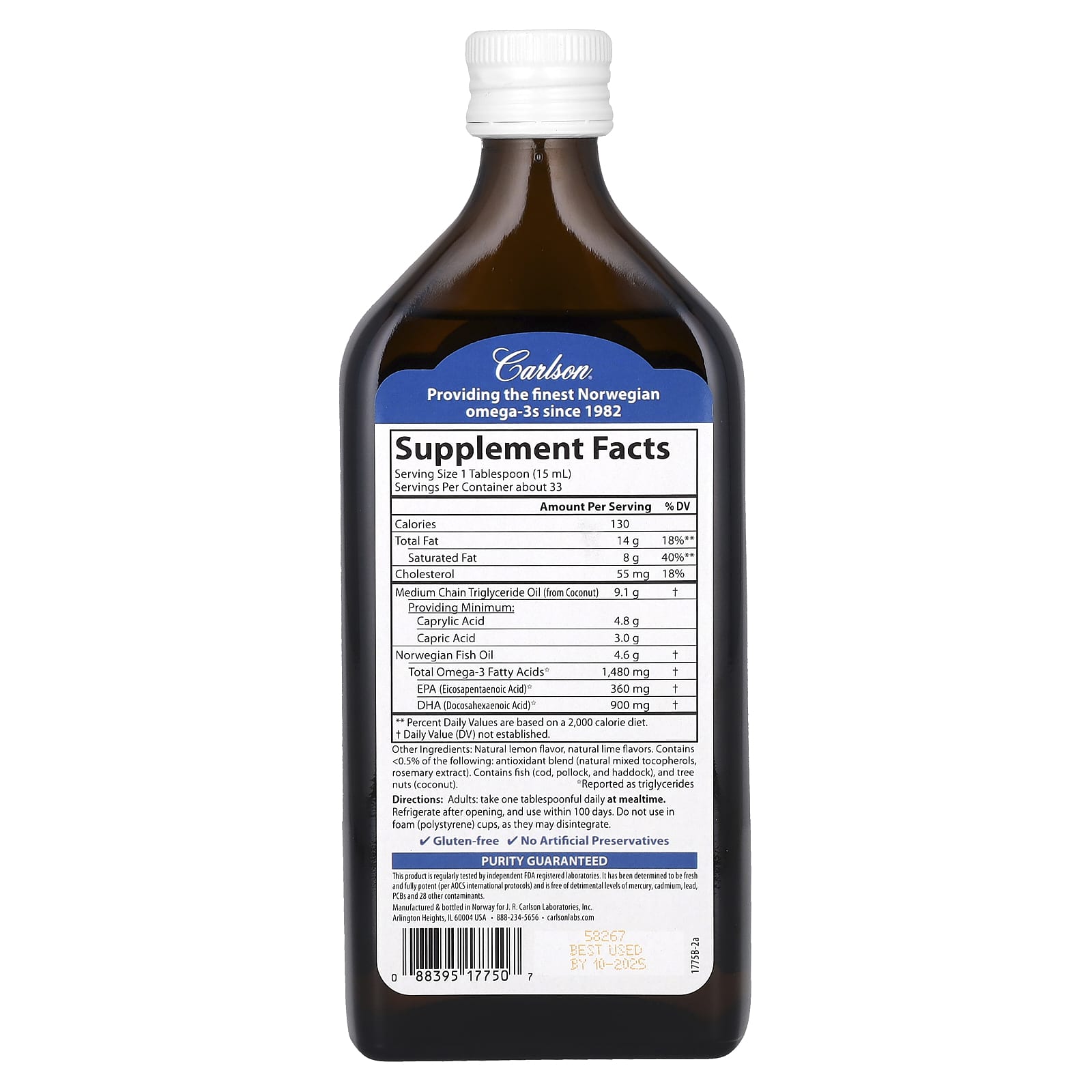 Carlson Omega-3 &amp; MCT Oil - Natural Lemon Lime - Keto Friendly - Image 2