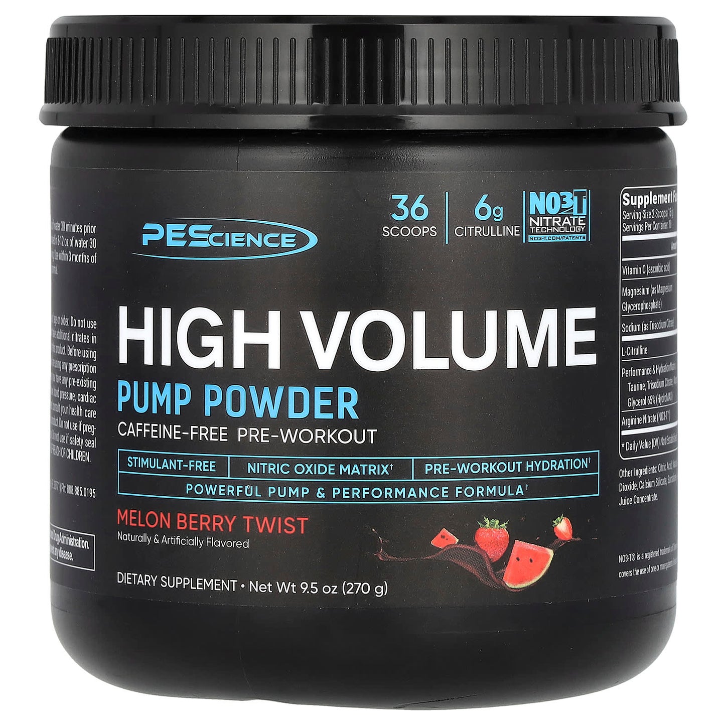 PEScience, High Volume, Pump Powder, Caffeine-Free, Melon Berry Twist, 9.5 oz (270 g) - Image 1
