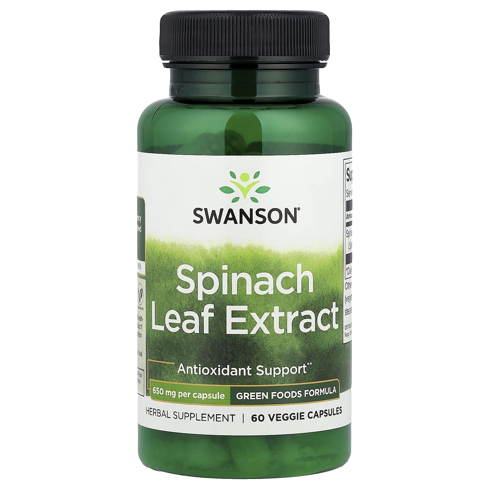 Swanson, Spinach Leaf Extract, 650 mg, 60 Veggie Capsules - Image 1