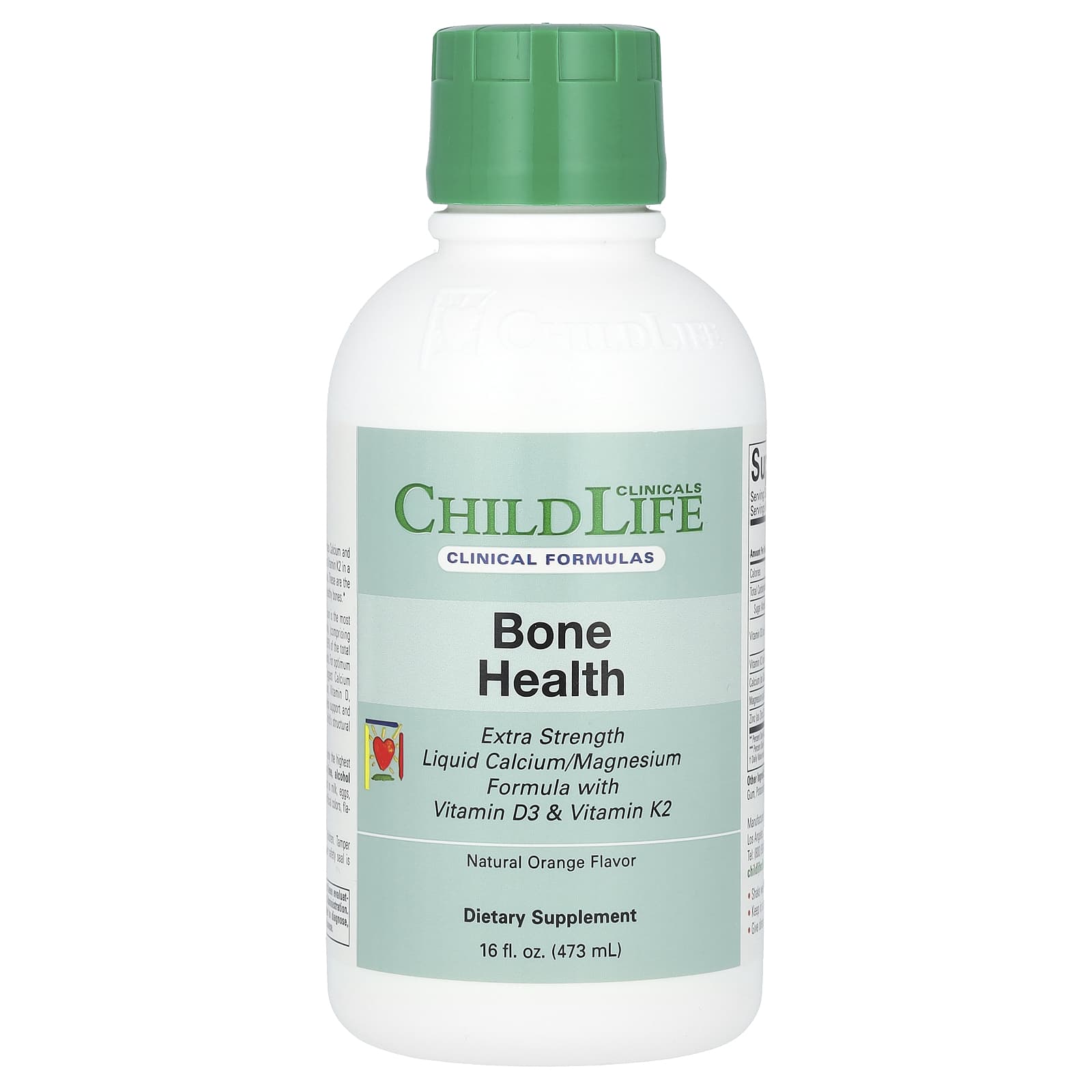 ChildLife Clinicals, Liquid Calcium/Magnesium Formula with Vitamin D3 & Vitamin K2, Extra Strength, Natural Orange, 16 fl oz (473 ml)