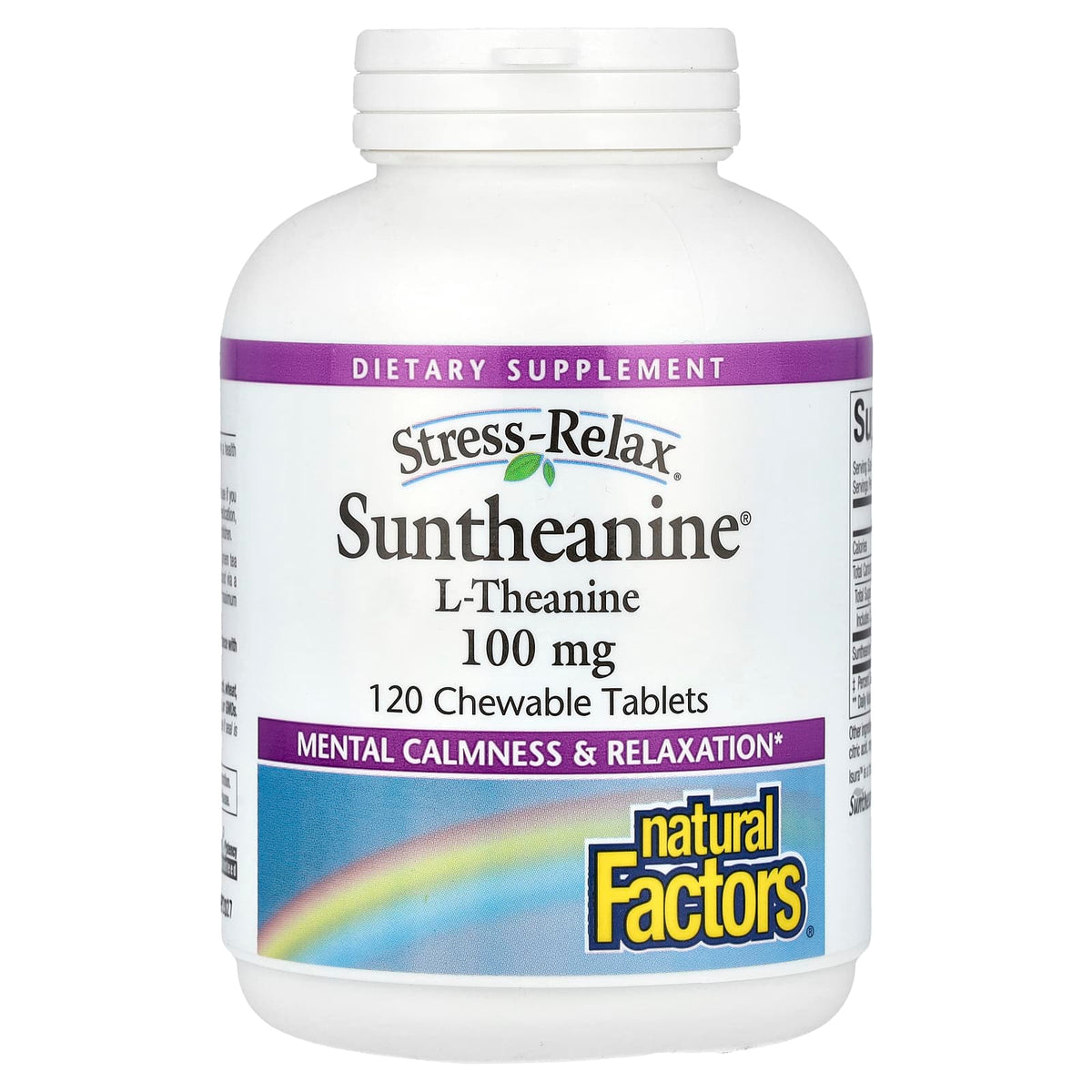 Natural Factors, Stress-Relax, Suntheanine L-Theanine, 100 mg, 120 Chewable Tablets - Image 1