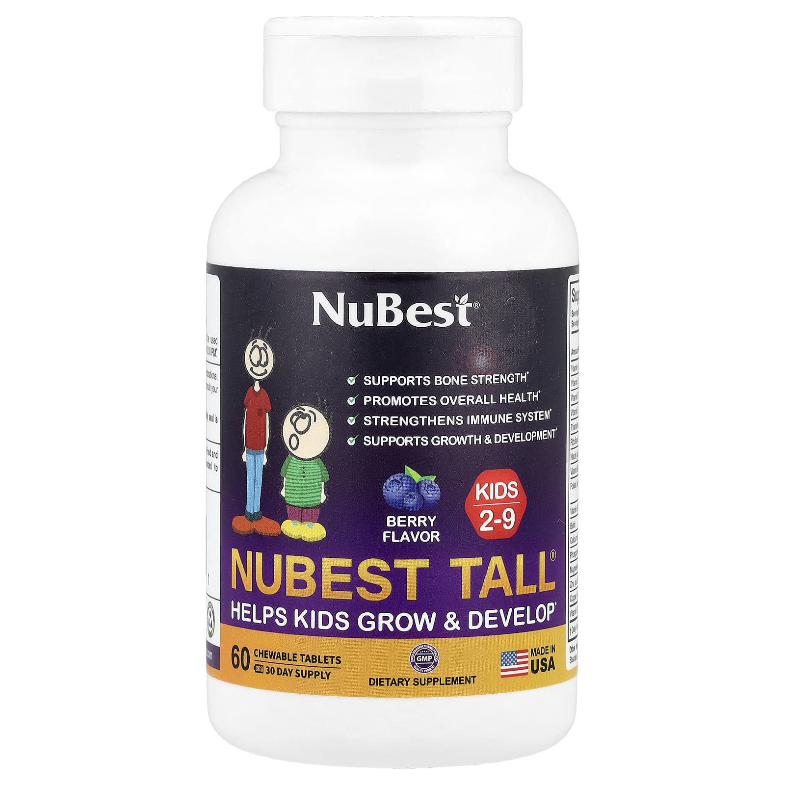 NuBest, Tall®, Kids Ages 2-9, Berry, 60 Chewable Tablets - Image 1