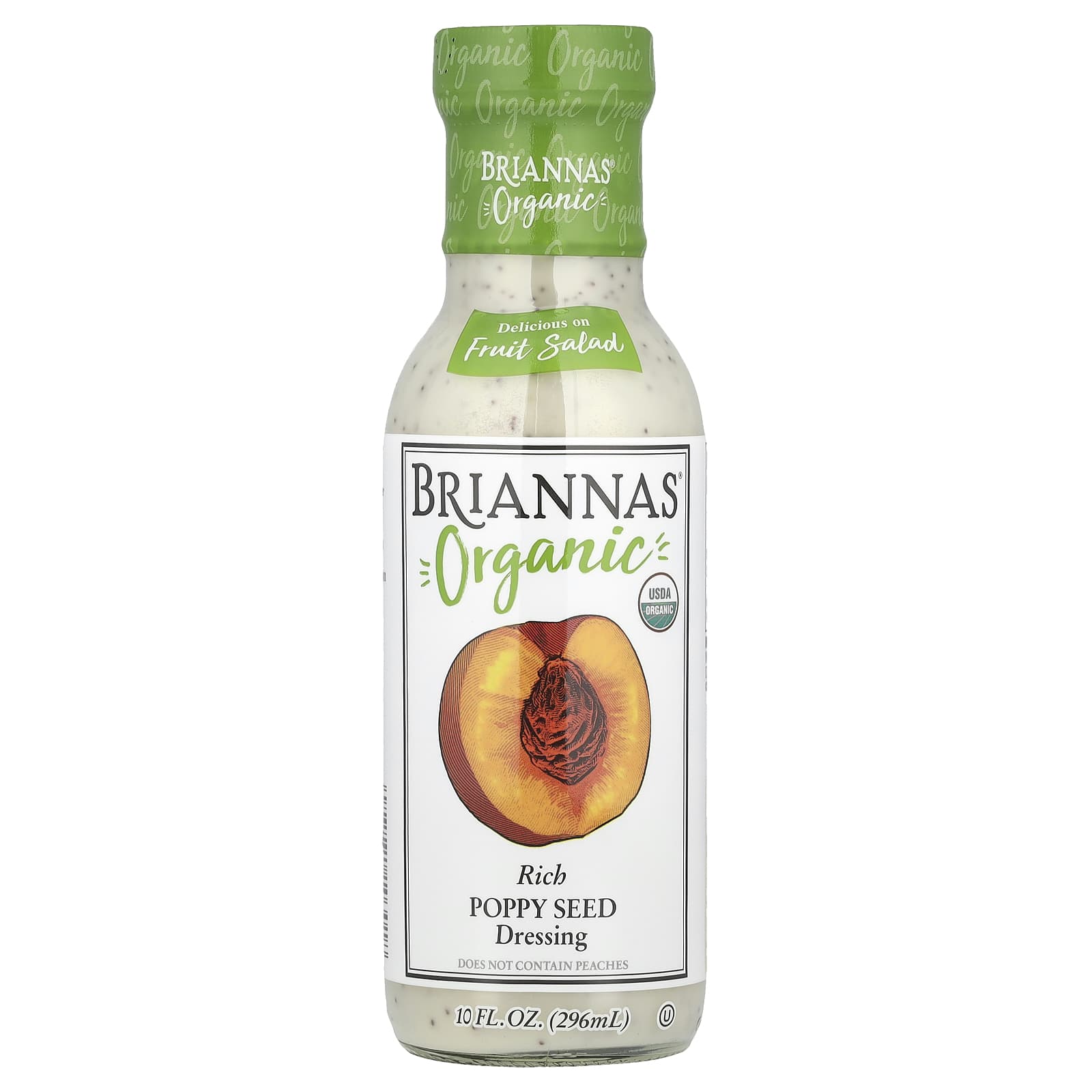 Briannas Organic Rich Poppy Seed Dressing, 10 fl oz (296 ml) - USDA Certified - Image 1