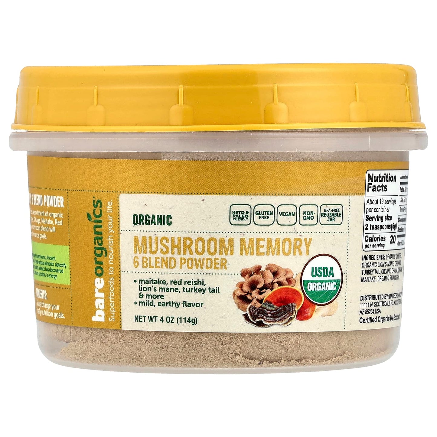 Unlock Brain Power with BareOrganics Organic Mushroom Memory 6 Blend - Image 1