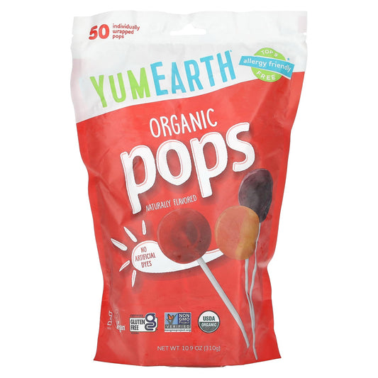 YumEarth, Organic Pops, Assorted Flavors, 50 Pops, 10.9 oz (310 g) - Image 1