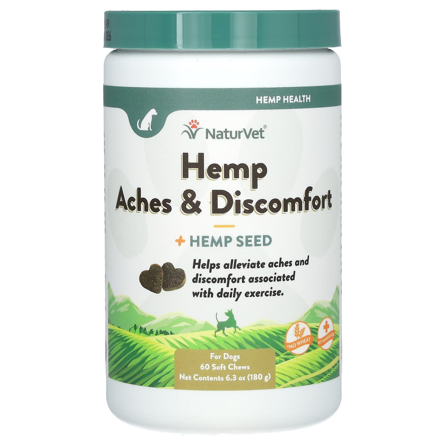 NaturVet, Hemp Aches & Discomfort Plus Hemp Seed, For Dogs, 60 Soft Chews, 6.3 oz (180 g) - Image 1