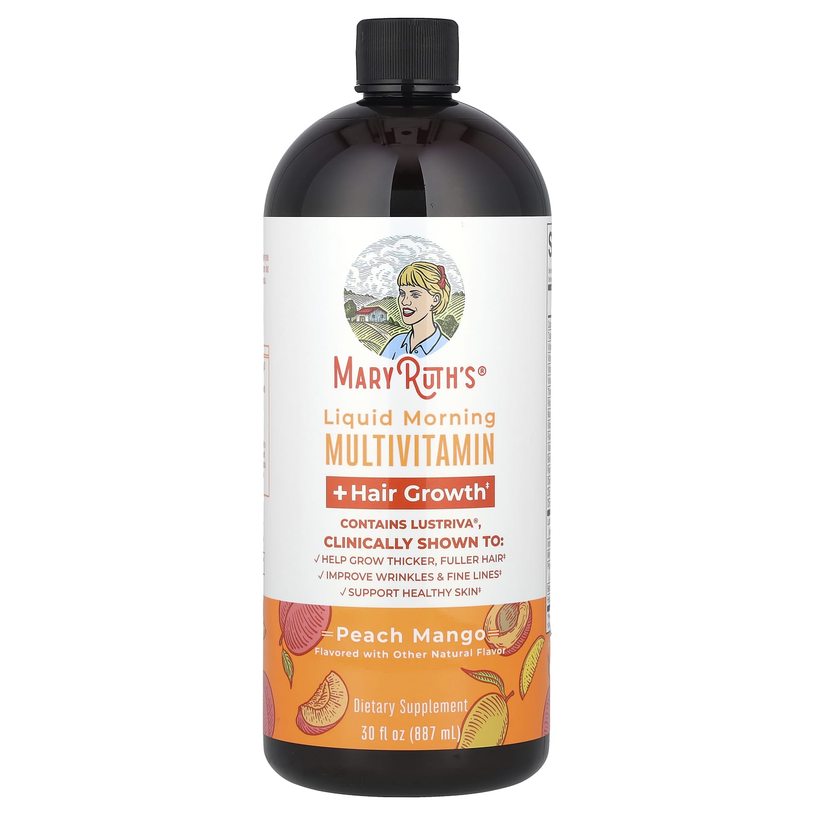 MaryRuth's, Liquid Morning Multivitamin + Hair Growth , Peach Mango, 30 fl oz (887 ml) - Image 1