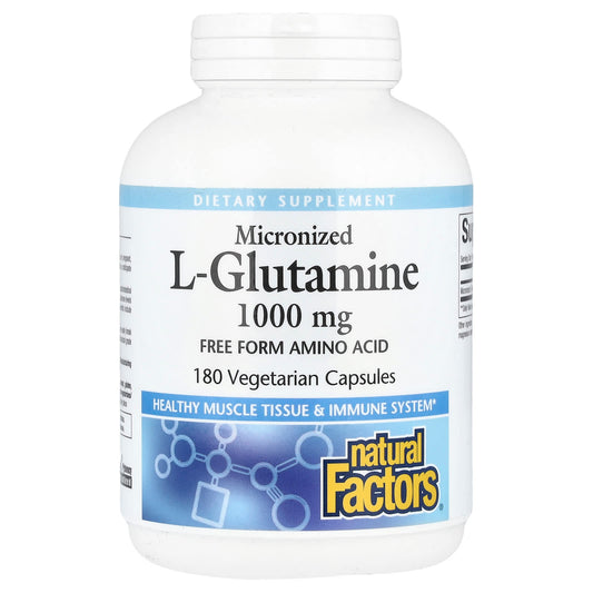 Natural Factors, Micronized L-Glutamine, 1,000 mg, 180 Vegetarian Capsules - Image 1