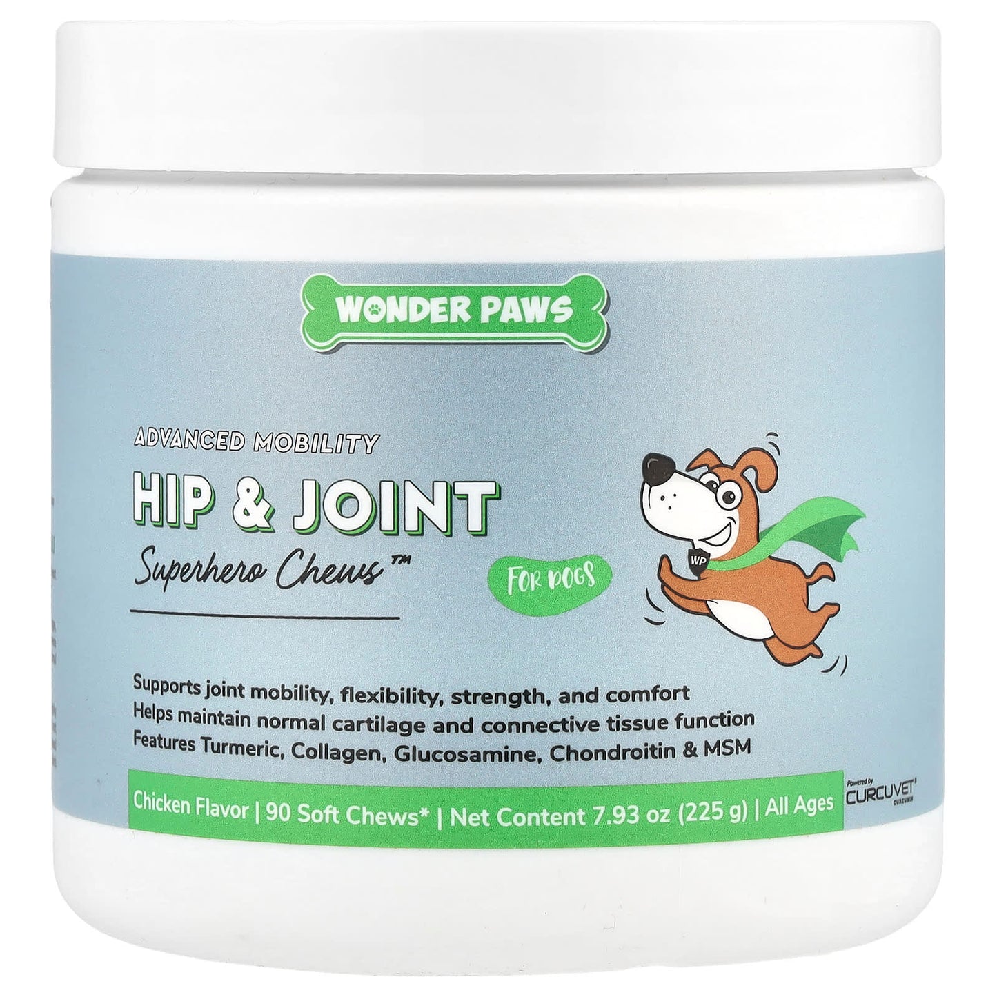 Wonder Paws, Advanced Mobility, Hip & Joint, Superhero Chews™ for Dogs, All Ages, Chicken , 90 Soft Chews, 7.93 oz (225 g)