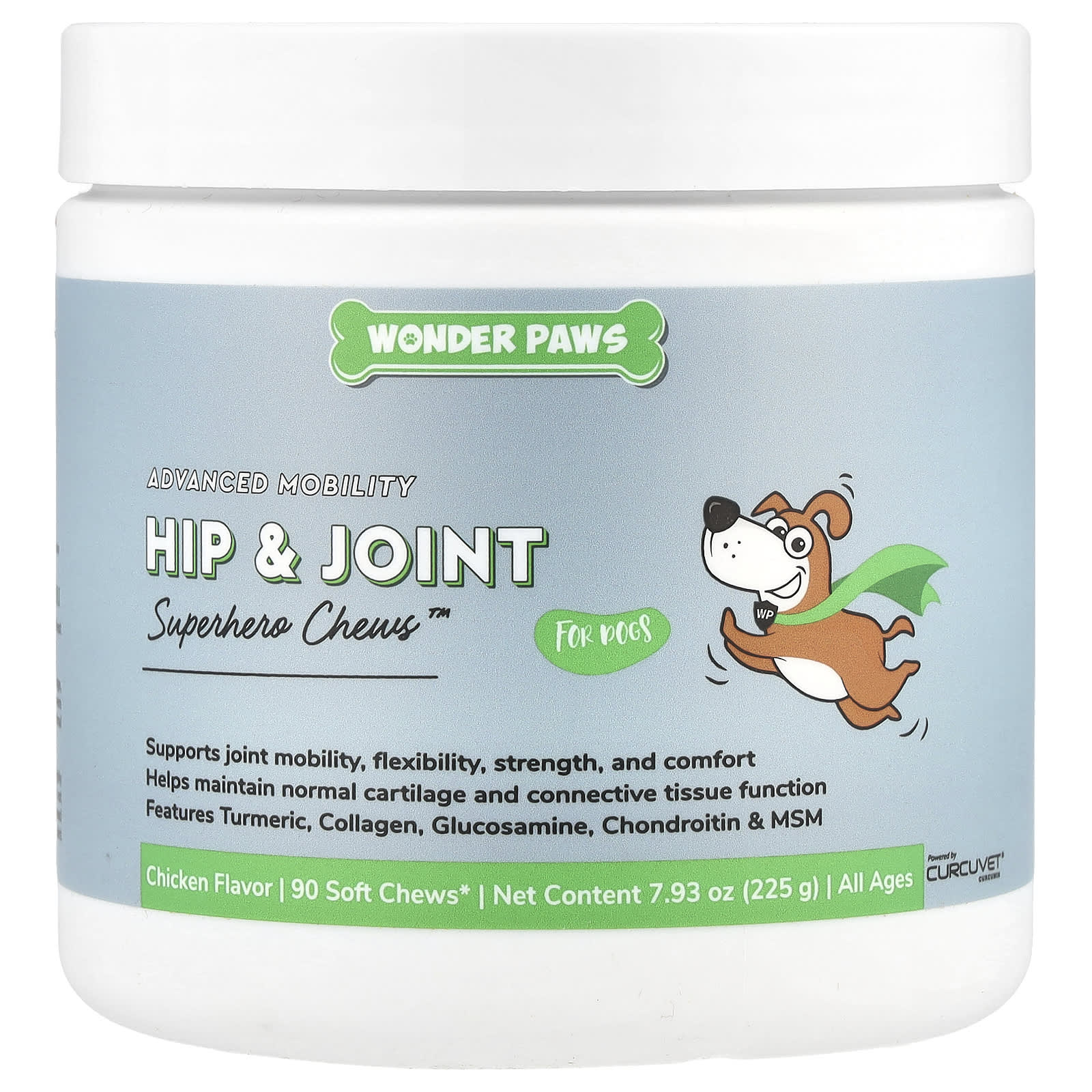Wonder Paws, Advanced Mobility, Hip & Joint, Superhero Chews™ for Dogs, All Ages, Chicken , 90 Soft Chews, 7.93 oz (225 g)