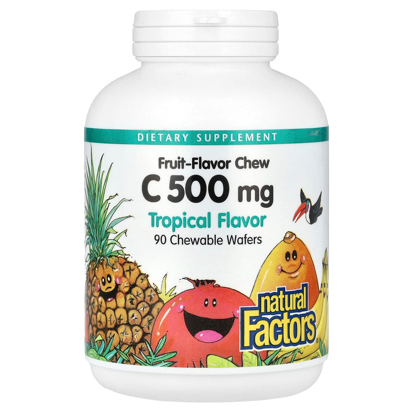 Natural Factors, Fruit-Flavor Chew Vitamin C, Tropical, 500 mg, 90 Chewable Wafers - Image 1