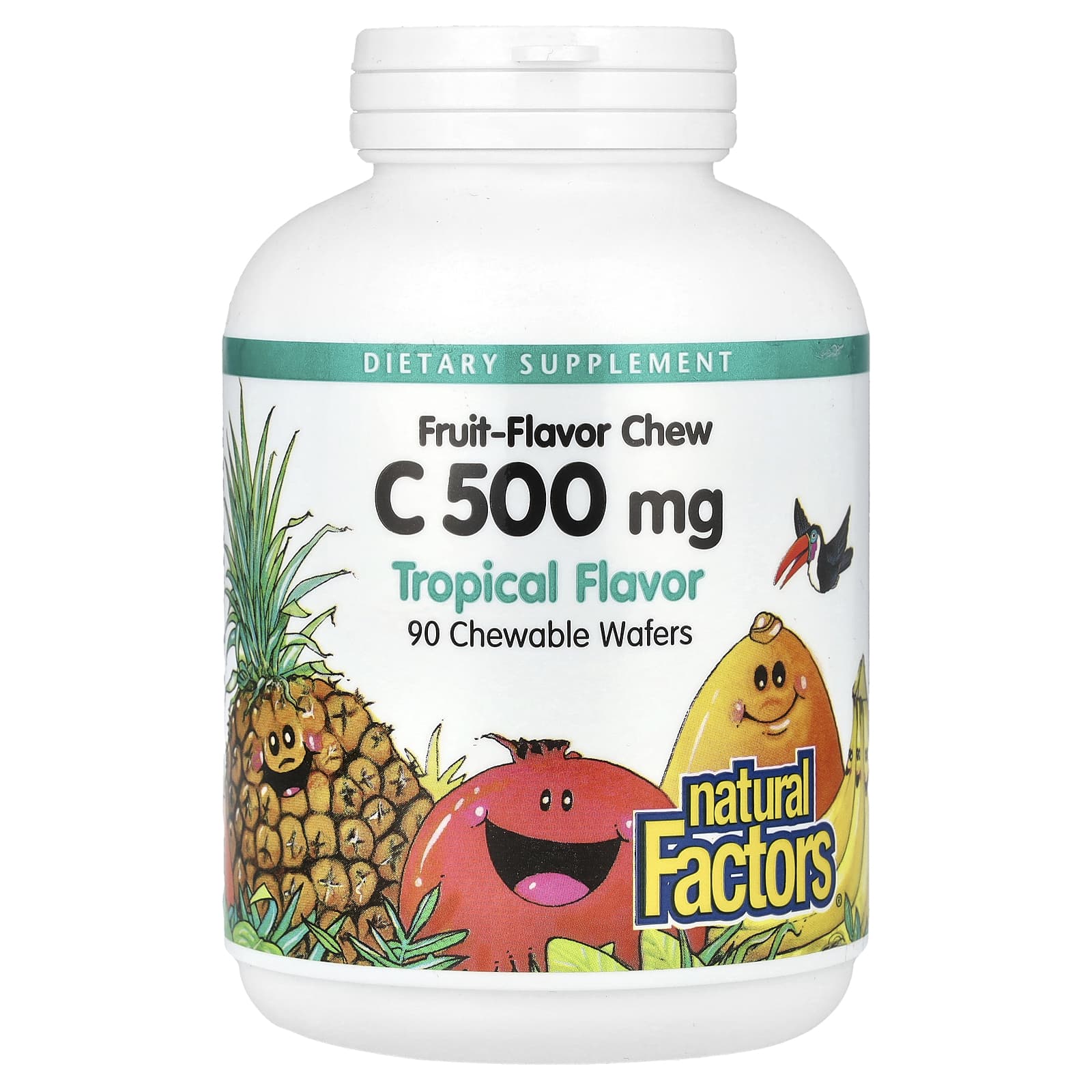 Natural Factors, Fruit-Flavor Chew Vitamin C, Tropical, 500 mg, 90 Chewable Wafers - Image 1