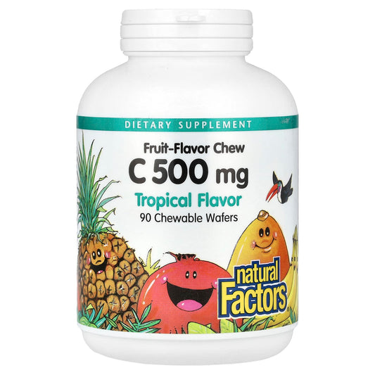 Natural Factors, Fruit-Flavor Chew Vitamin C, Tropical, 500 mg, 90 Chewable Wafers - Image 1