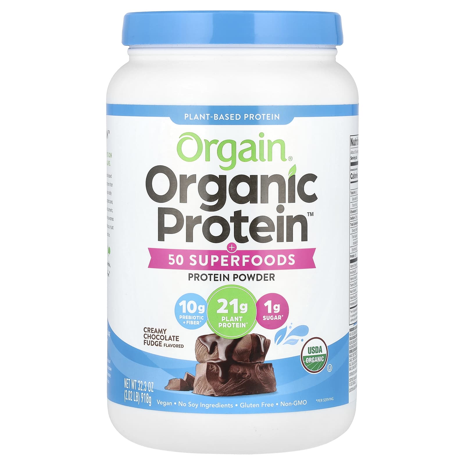 Orgain, Organic Protein + 50 Superfoods, Creamy Chocolate Fudge, 2.02 lbs (918 g) - Image 1
