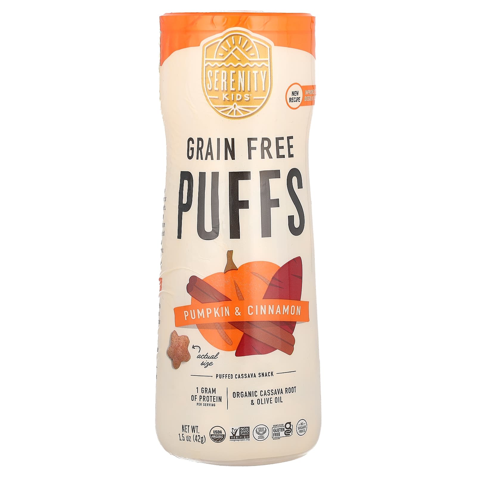 Serenity Kids, Grain Free Puffs, Pumpkin & Cinnamon, 1.5 oz (43 g) - Image 1