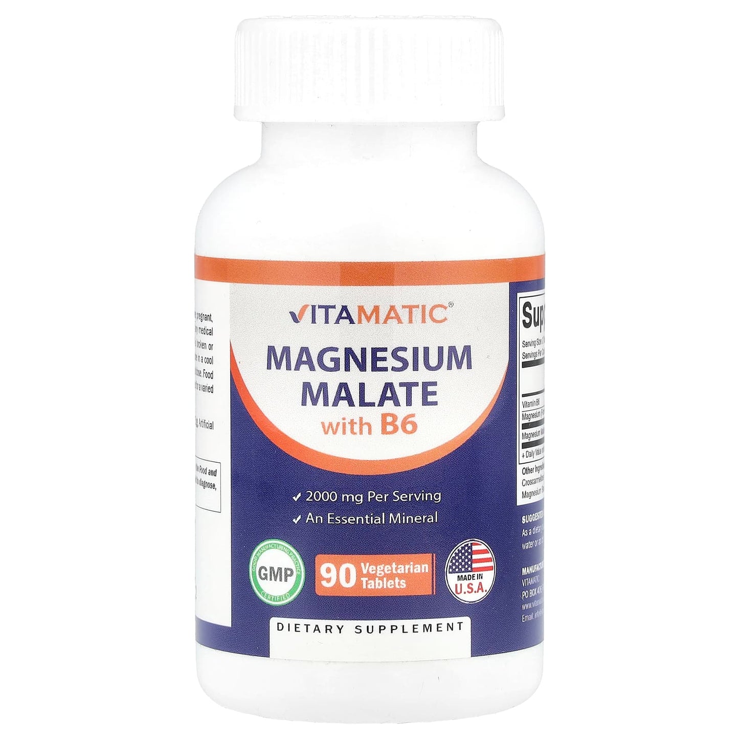 Vitamatic, Magnesium Malate with B6, 2,000 mg, 90 Vegetarian Tablets (1,000 mg Per Tablet) - Image 1