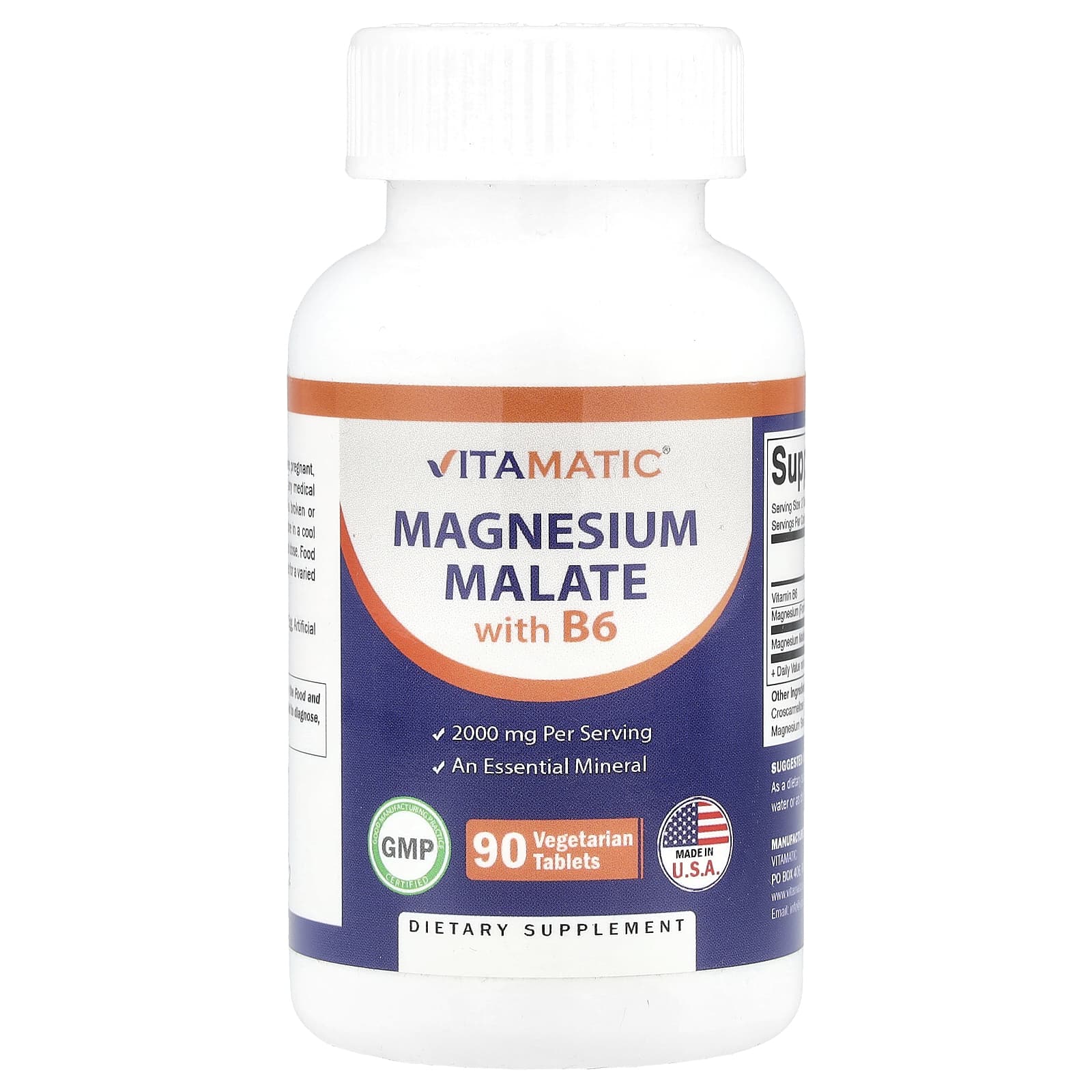 Vitamatic, Magnesium Malate with B6, 2,000 mg, 90 Vegetarian Tablets (1,000 mg Per Tablet) - Image 1