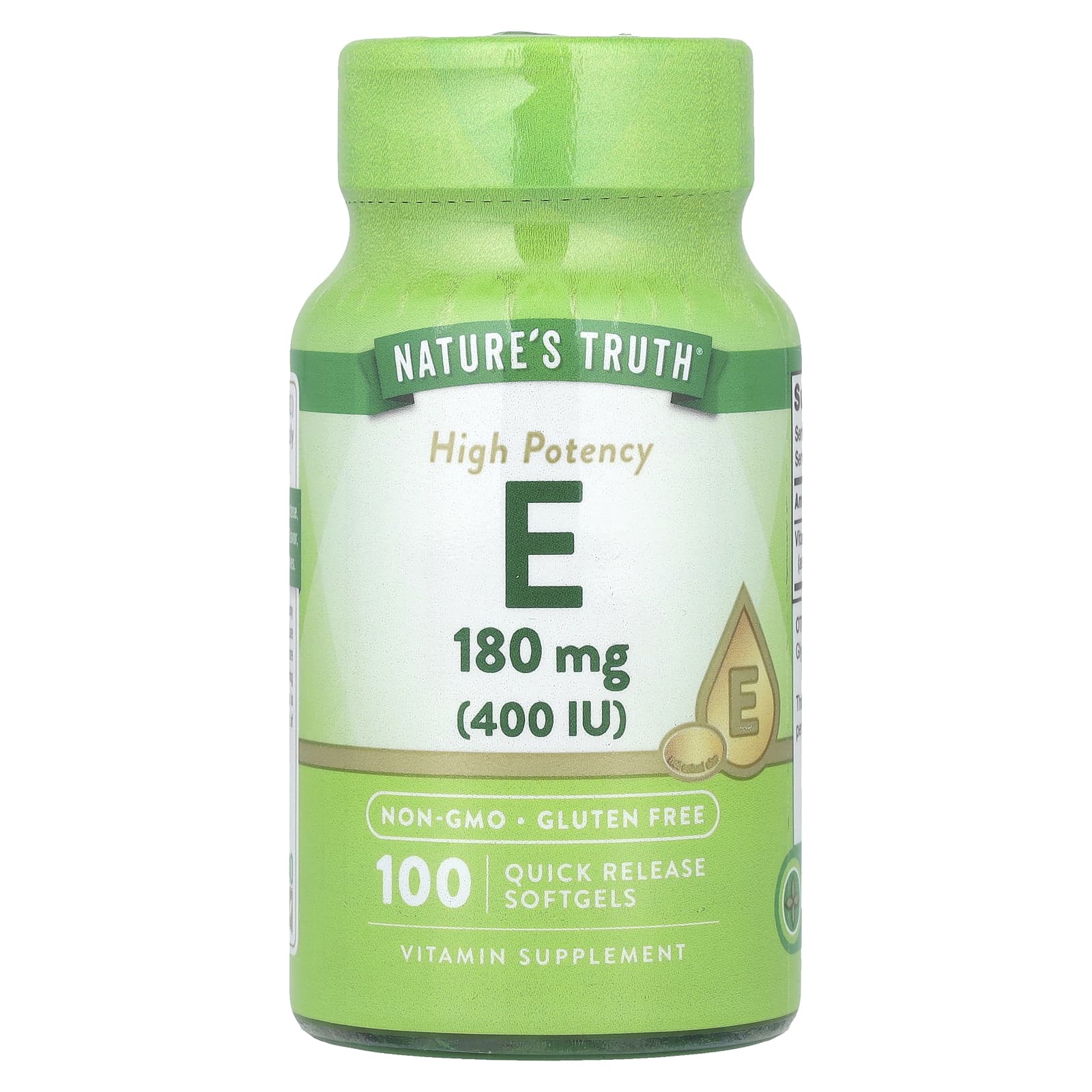 Nature's Truth, Vitamin E, High Potency , 180 mg (400 IU), 100 Quick Release Softgels - Image 1
