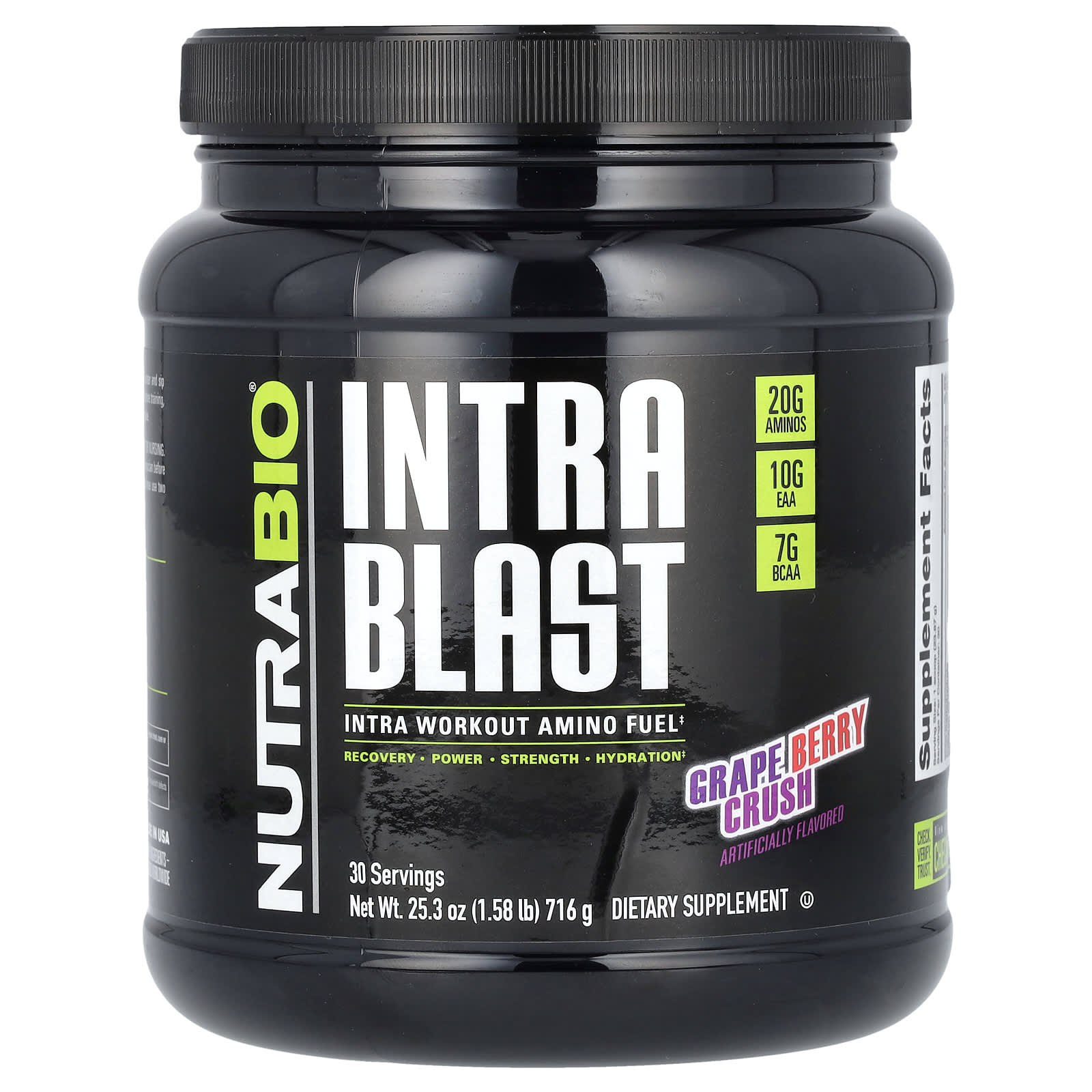 NutraBio, Intra Blast, Intra Workout Amino Fuel, Grape Berry Crush, 1.58 lb (716 g) - Image 1