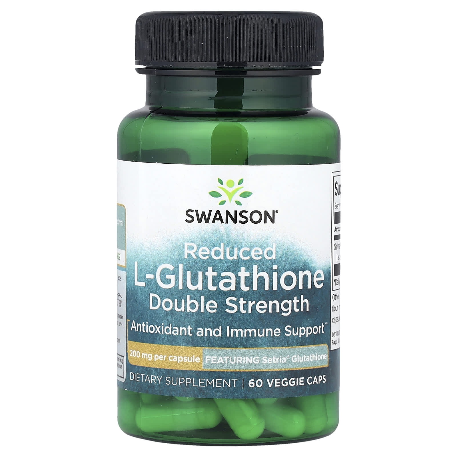 Swanson, Reduced L-Glutathione, Double Strength, 200 mg, 60 Veggie Caps - Image 1