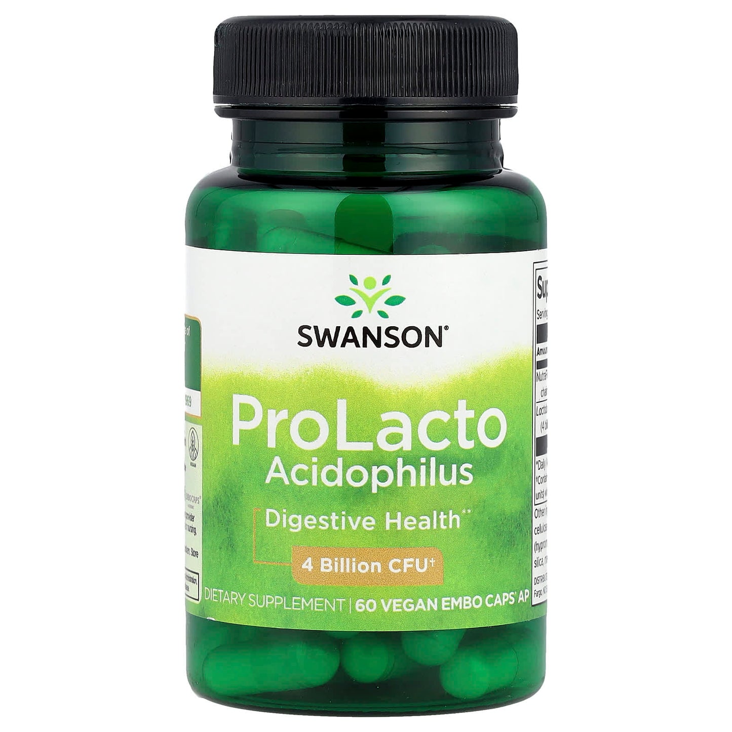 Swanson, ProLacto Acidophilus, 4 Billion CFU, 60 Vegan EMBO Caps® AP - Image 1