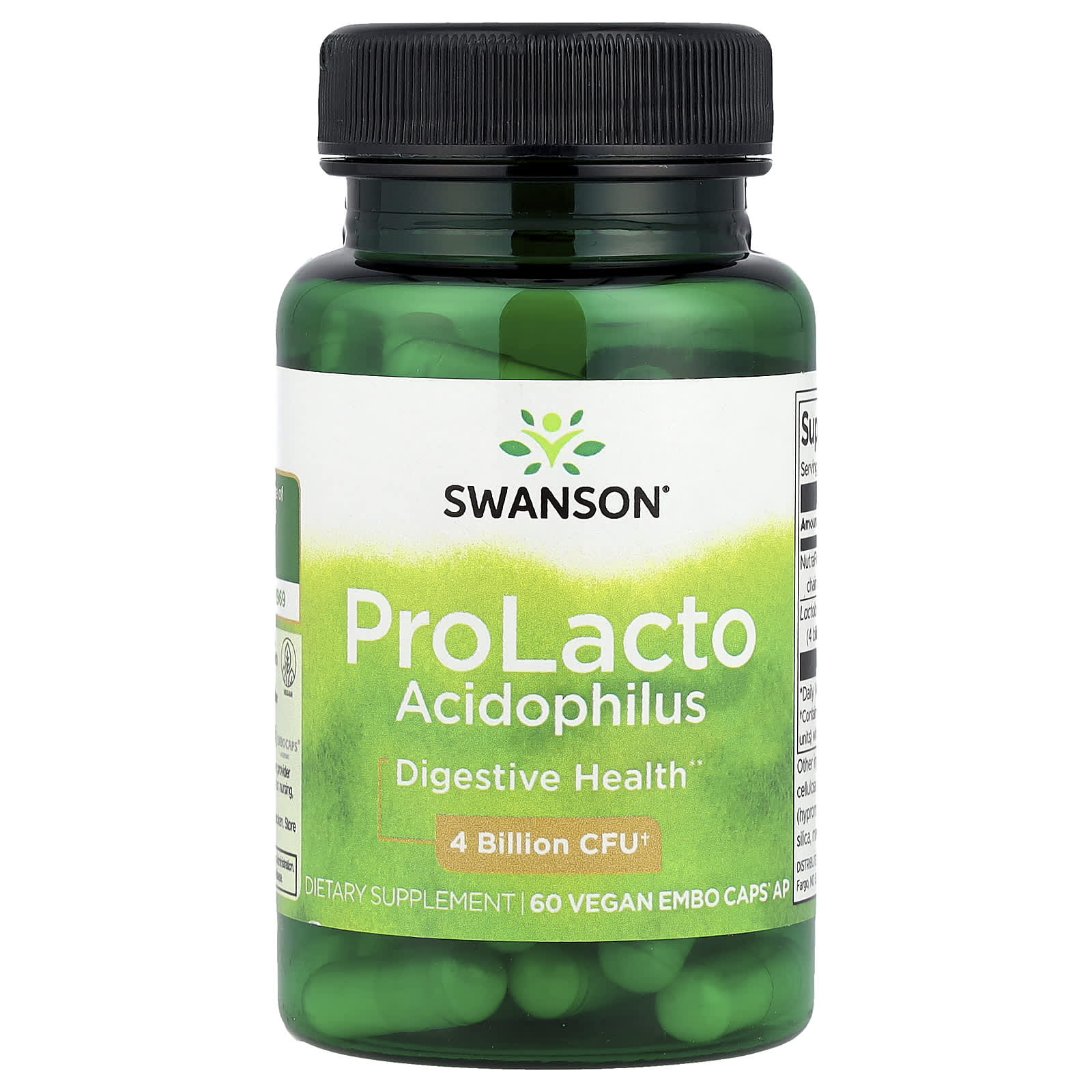 Swanson, ProLacto Acidophilus, 4 Billion CFU, 60 Vegan EMBO Caps® AP - Image 1