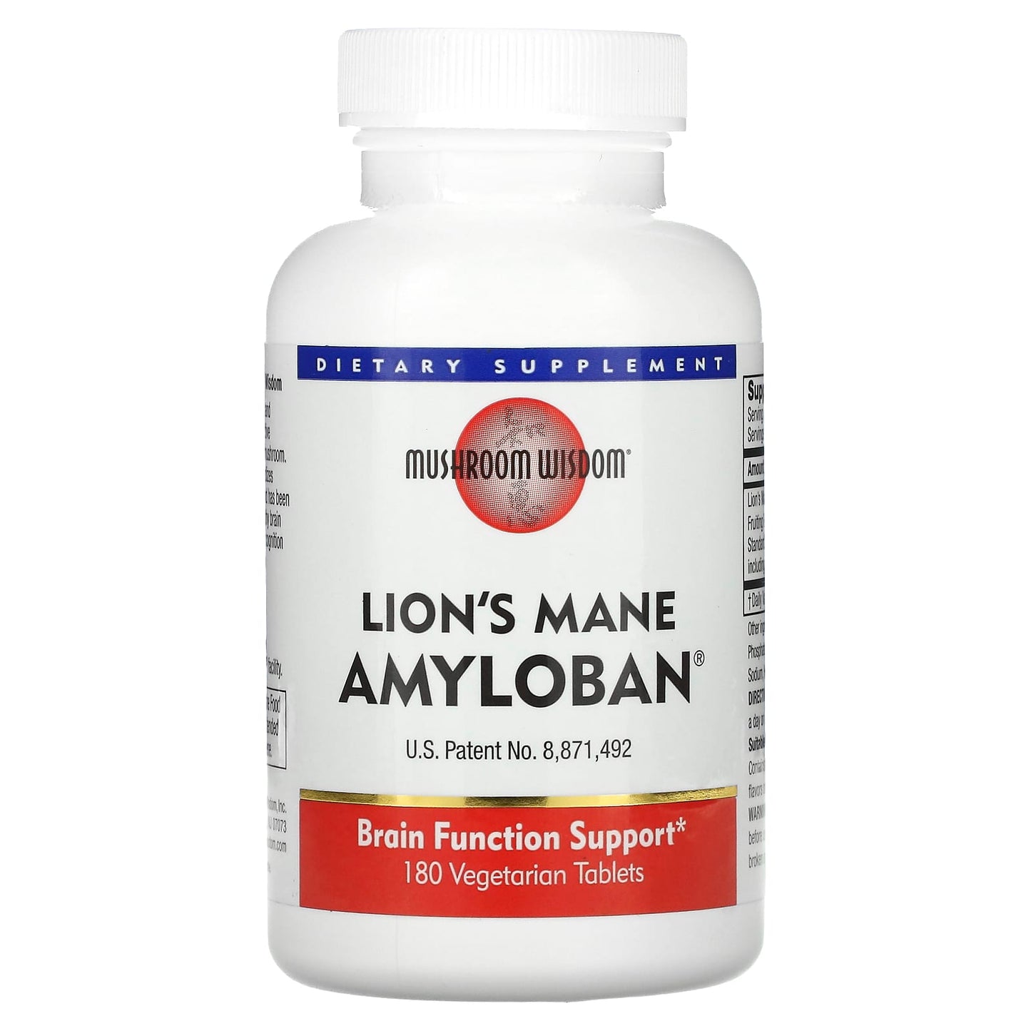 Mushroom Wisdom, Lion's Mane Amyloban, 180 Vegetarian Tablets (325 mg per Tablet) - Image 1