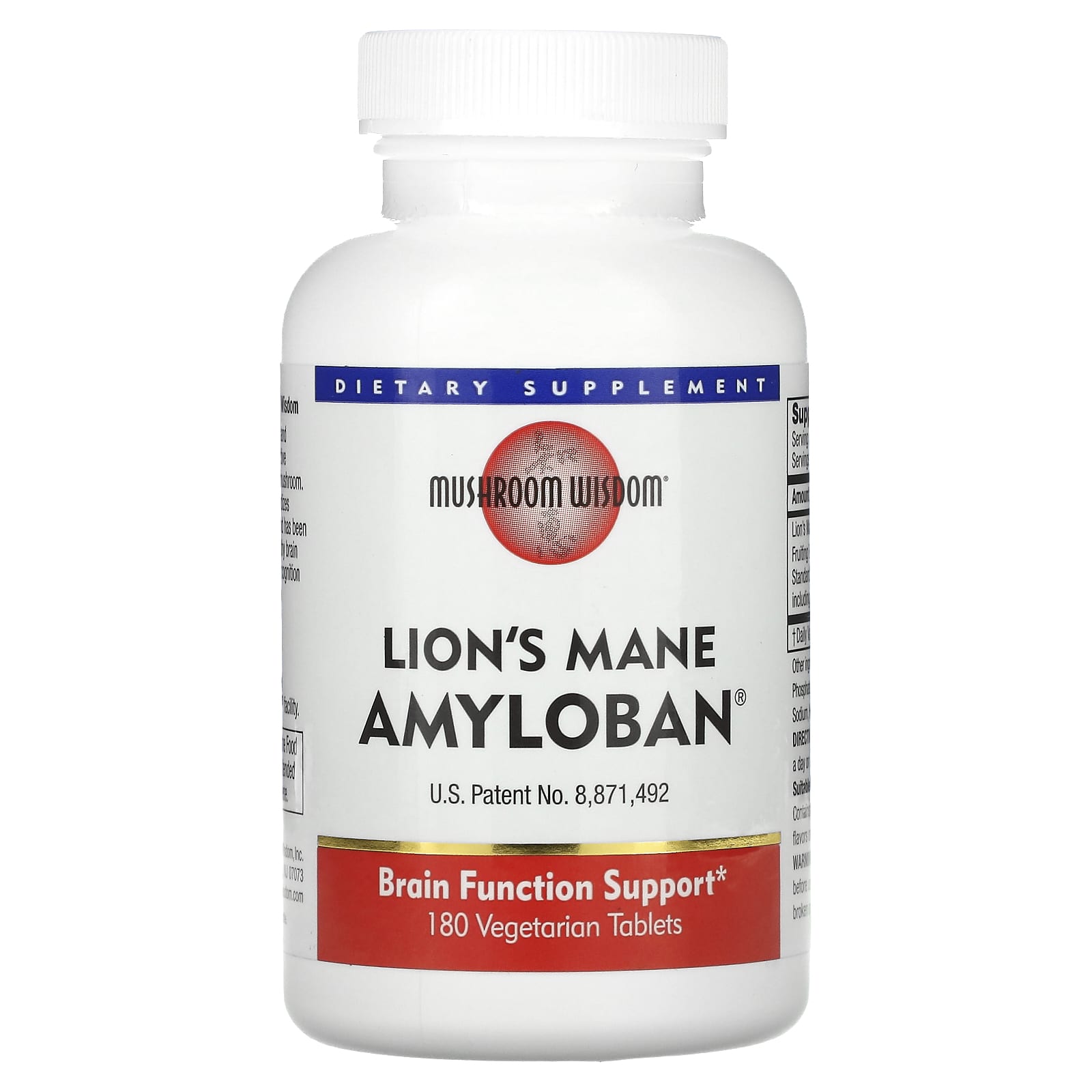 Mushroom Wisdom, Lion's Mane Amyloban, 180 Vegetarian Tablets (325 mg per Tablet) - Image 1