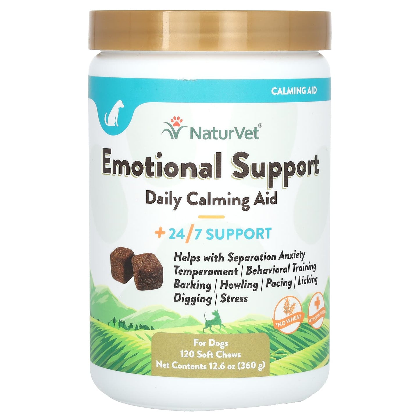 NaturVet, Emotional Support, Daily Calming Aid +24/7 Support, For Dogs, 120 Soft Chews, 12.6 oz (360 g) - Image 1
