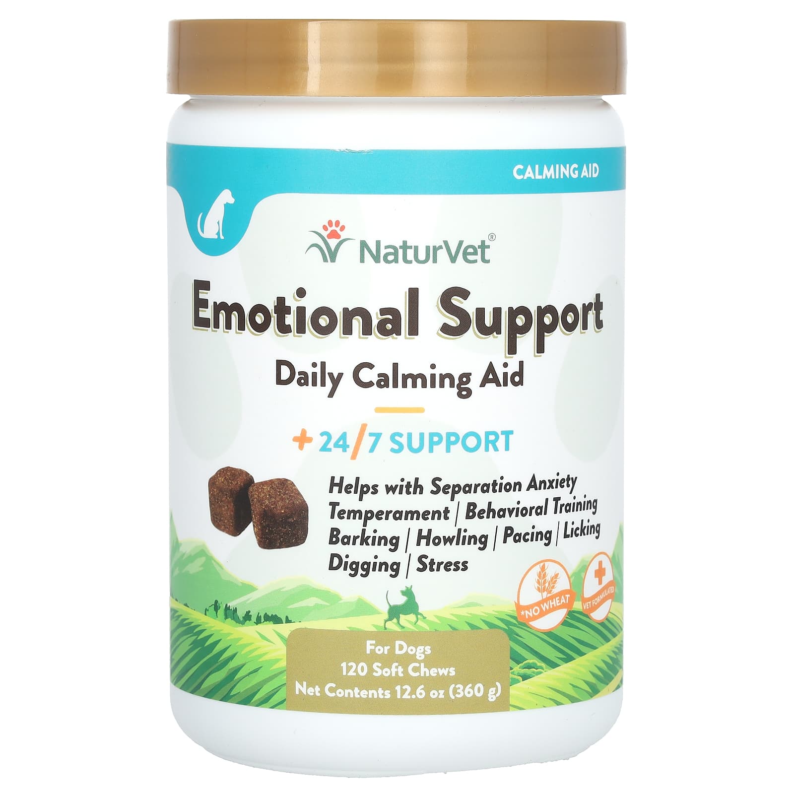 NaturVet, Emotional Support, Daily Calming Aid +24/7 Support, For Dogs, 120 Soft Chews, 12.6 oz (360 g) - Image 1