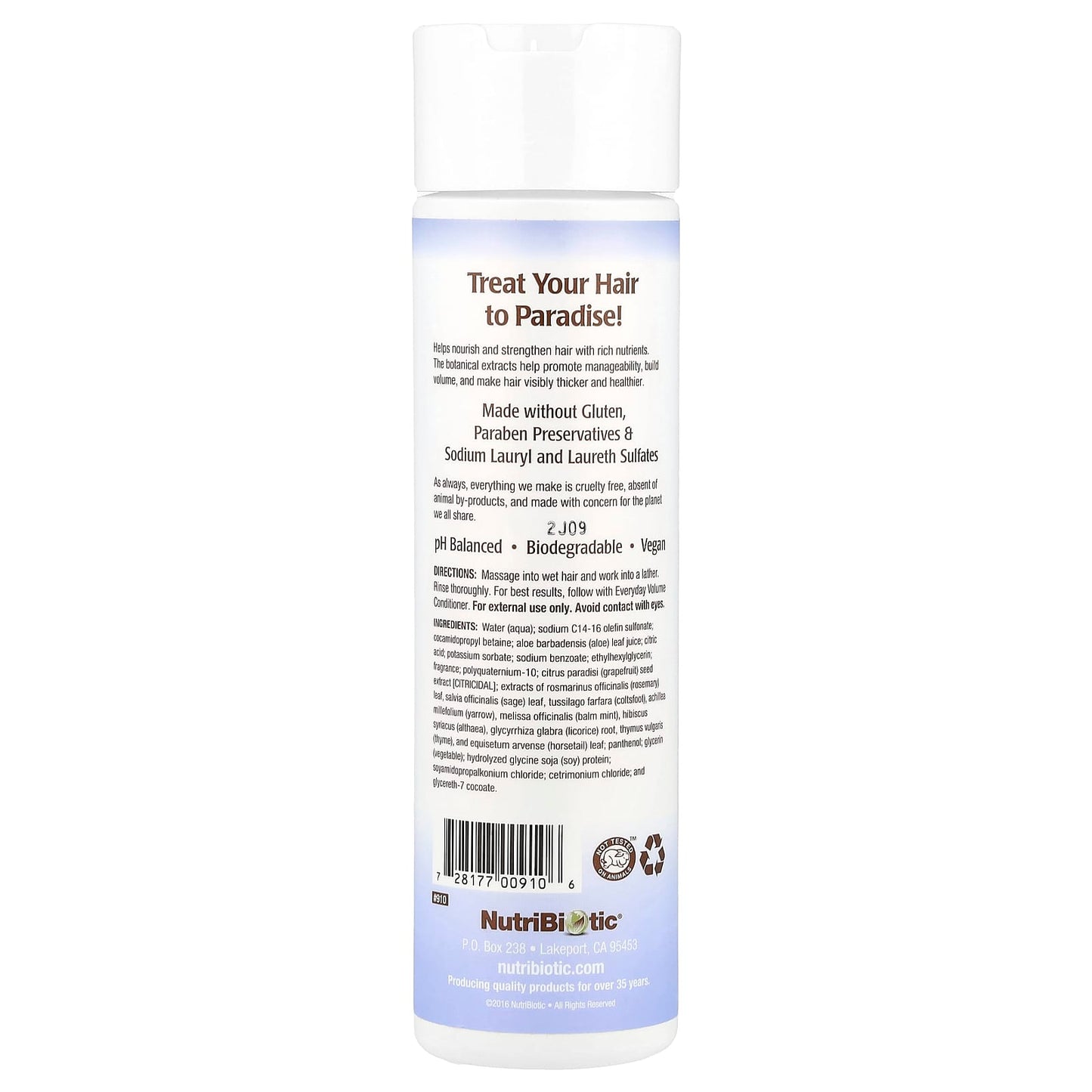 NutriBiotic, Everyday Volume Shampoo, For All Hair Types, Paradise Rain, 10 fl oz (296 ml) - Image 2