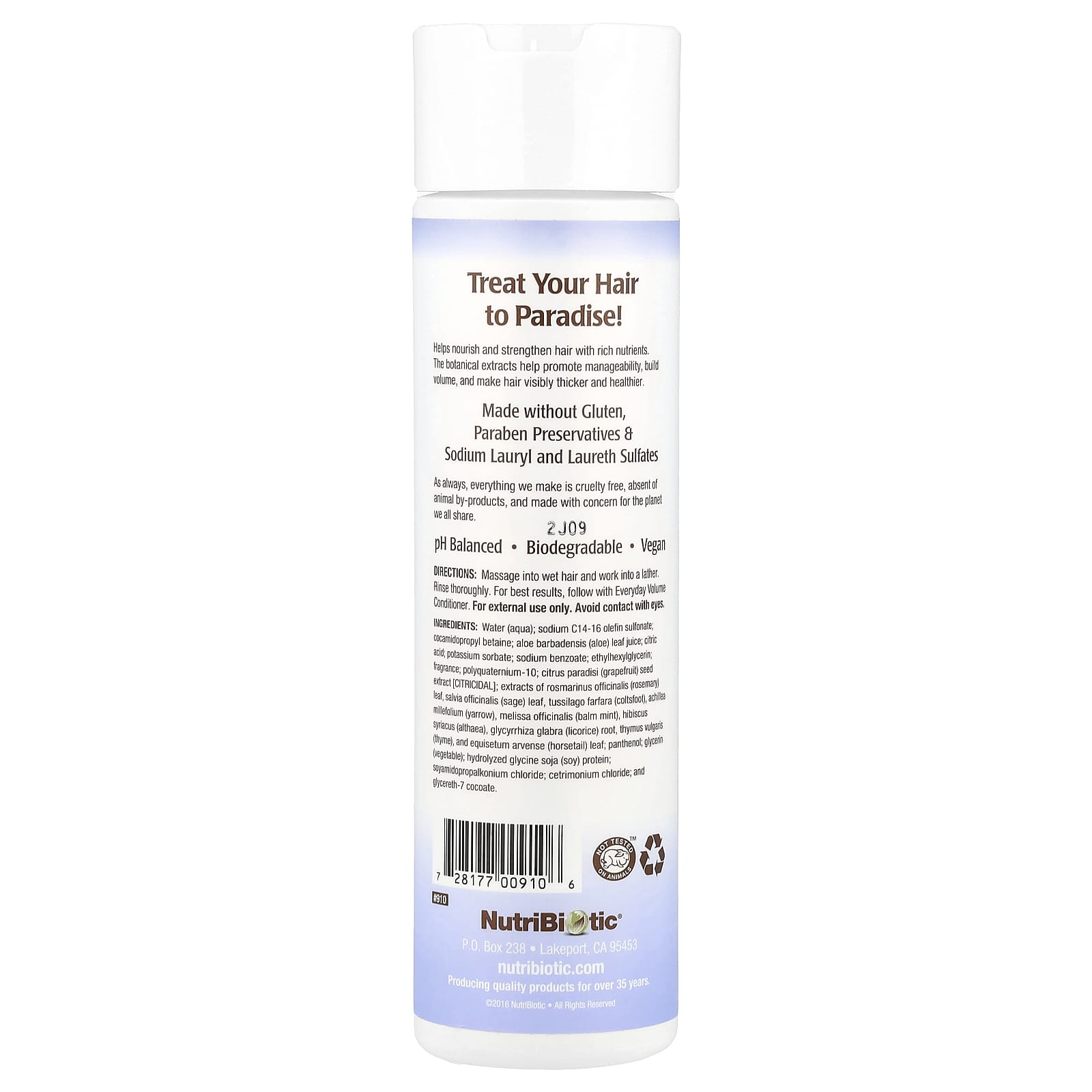 NutriBiotic, Everyday Volume Shampoo, For All Hair Types, Paradise Rain, 10 fl oz (296 ml) - Image 2