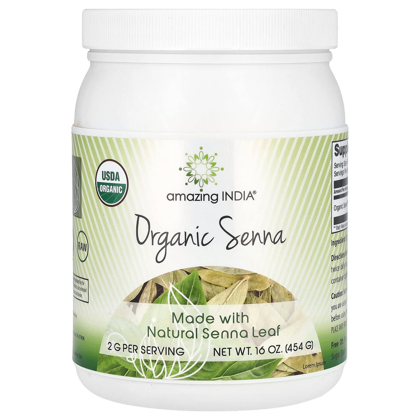 USDA Organic Senna Leaf Powder by Amazing India, 16 oz (454 g) - Image 1