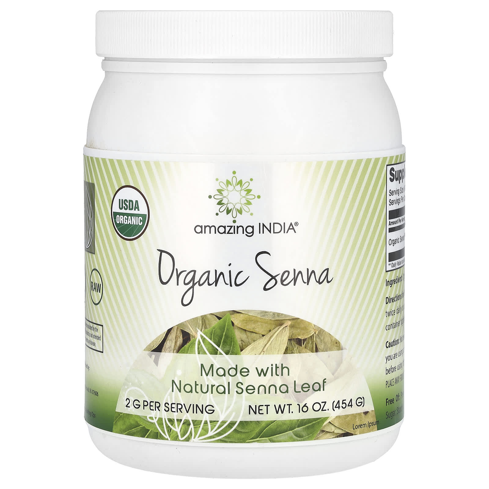 USDA Organic Senna Leaf Powder by Amazing India, 16 oz (454 g) - Image 1