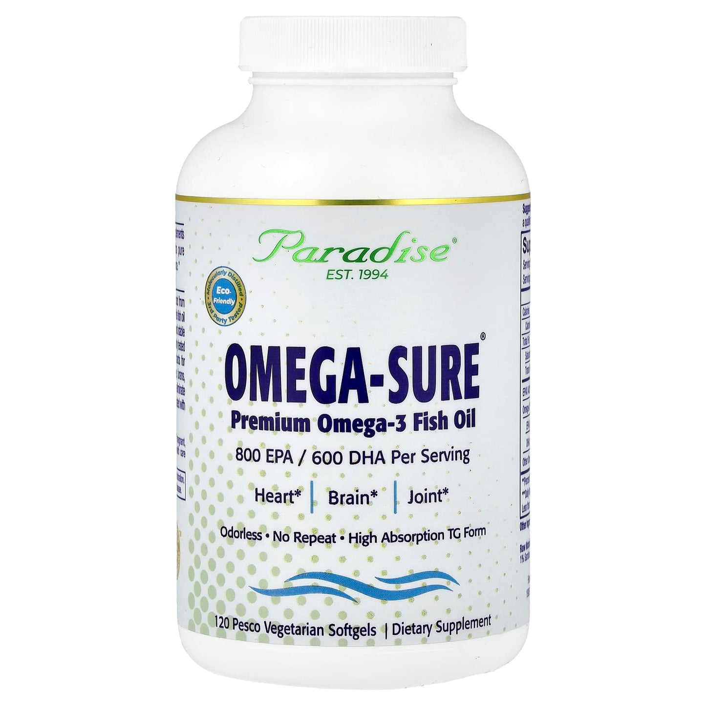 Paradise Herbs, Omega-Sure®, Premium Omega-3 Fish Oil, 120 Pesco Vegetarian Softgels - Image 1