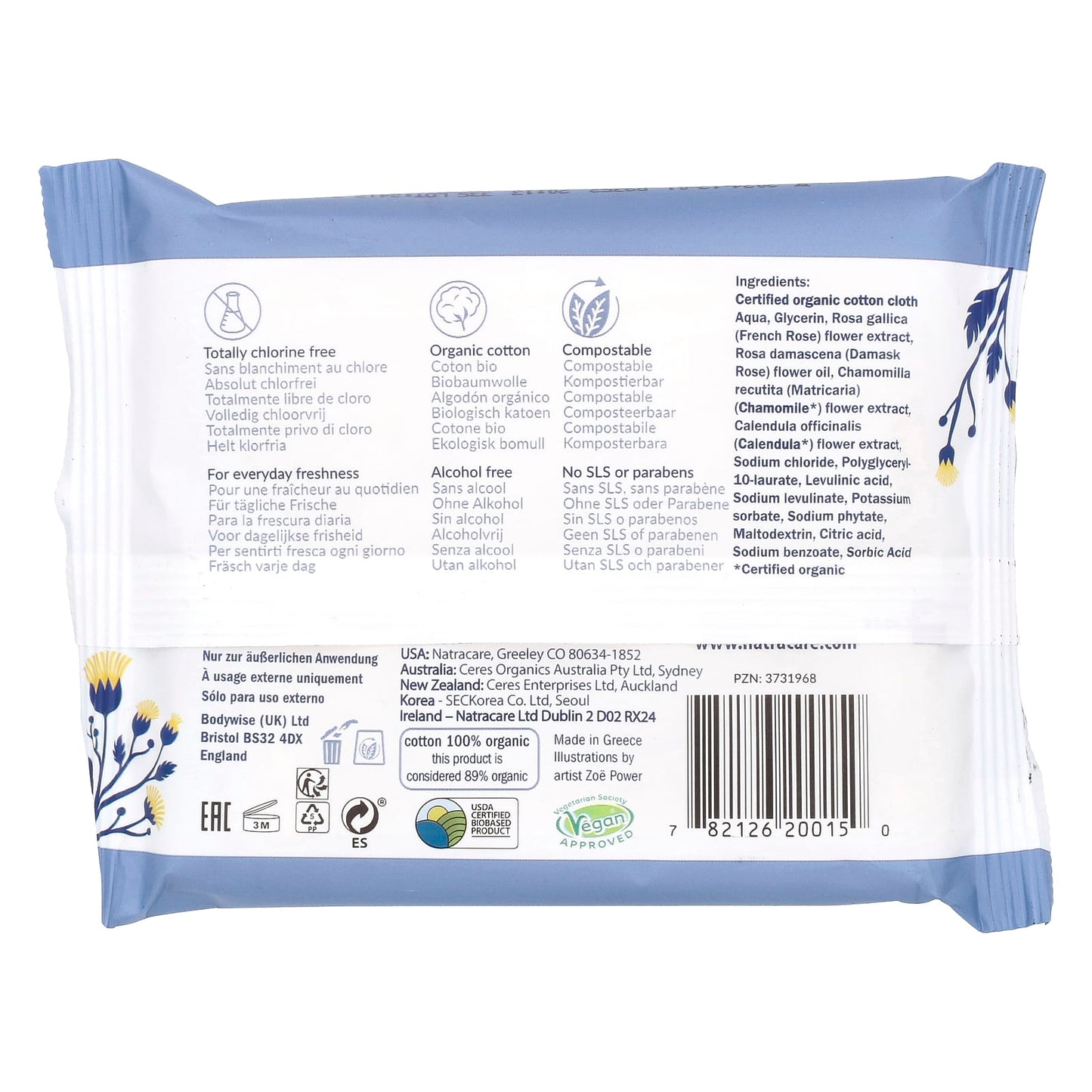 Natracare, Soft Organic Cotton Intimate Wipes, 12 Wipes - Image 2