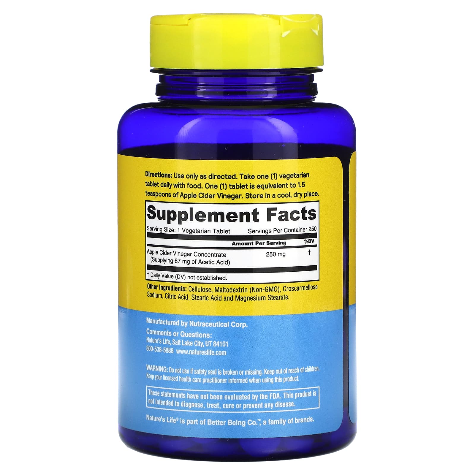 Nature's Life, Apple Cider Vinegar, 250 mg, 250 Tablets - Image 2