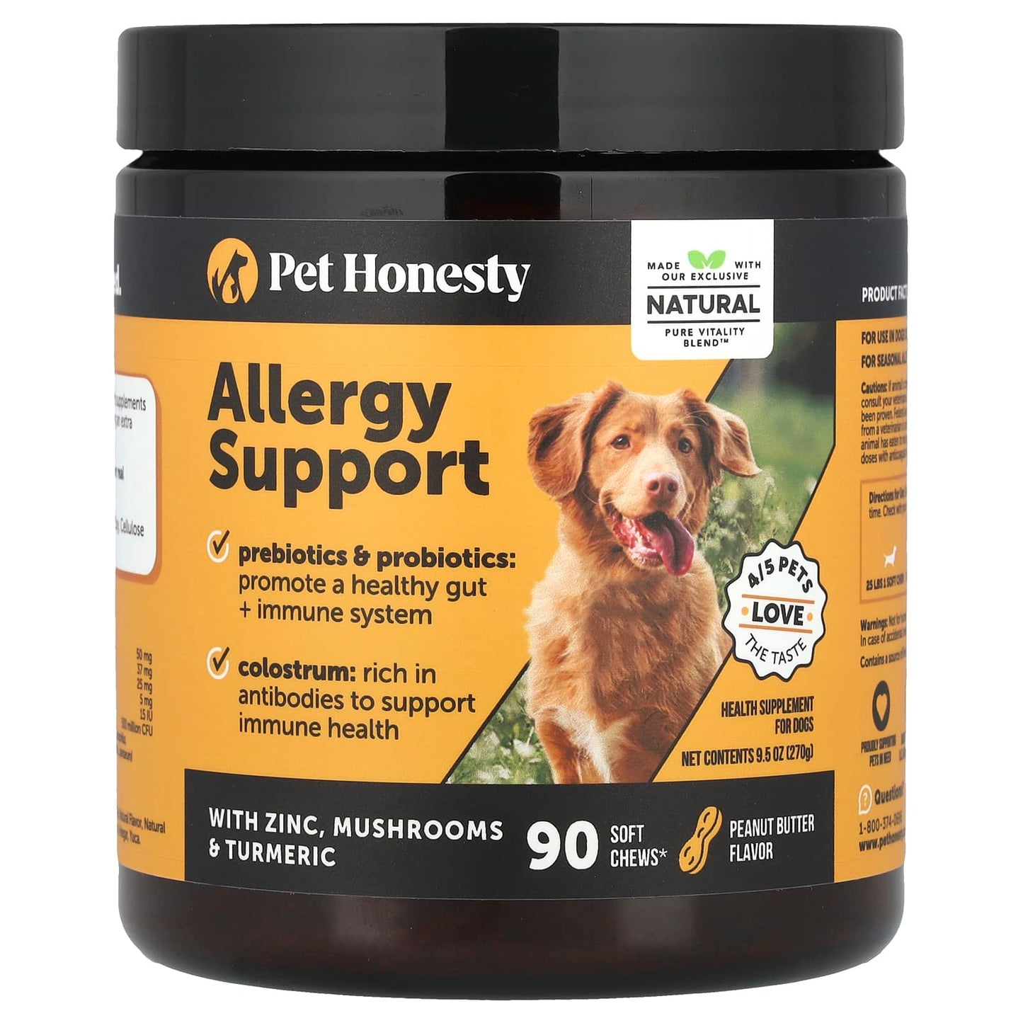 Pet Honesty, Allergy Support, For Dogs, Peanut Butter, 90 Soft Chews, 9.5 oz (270 g) - Image 1
