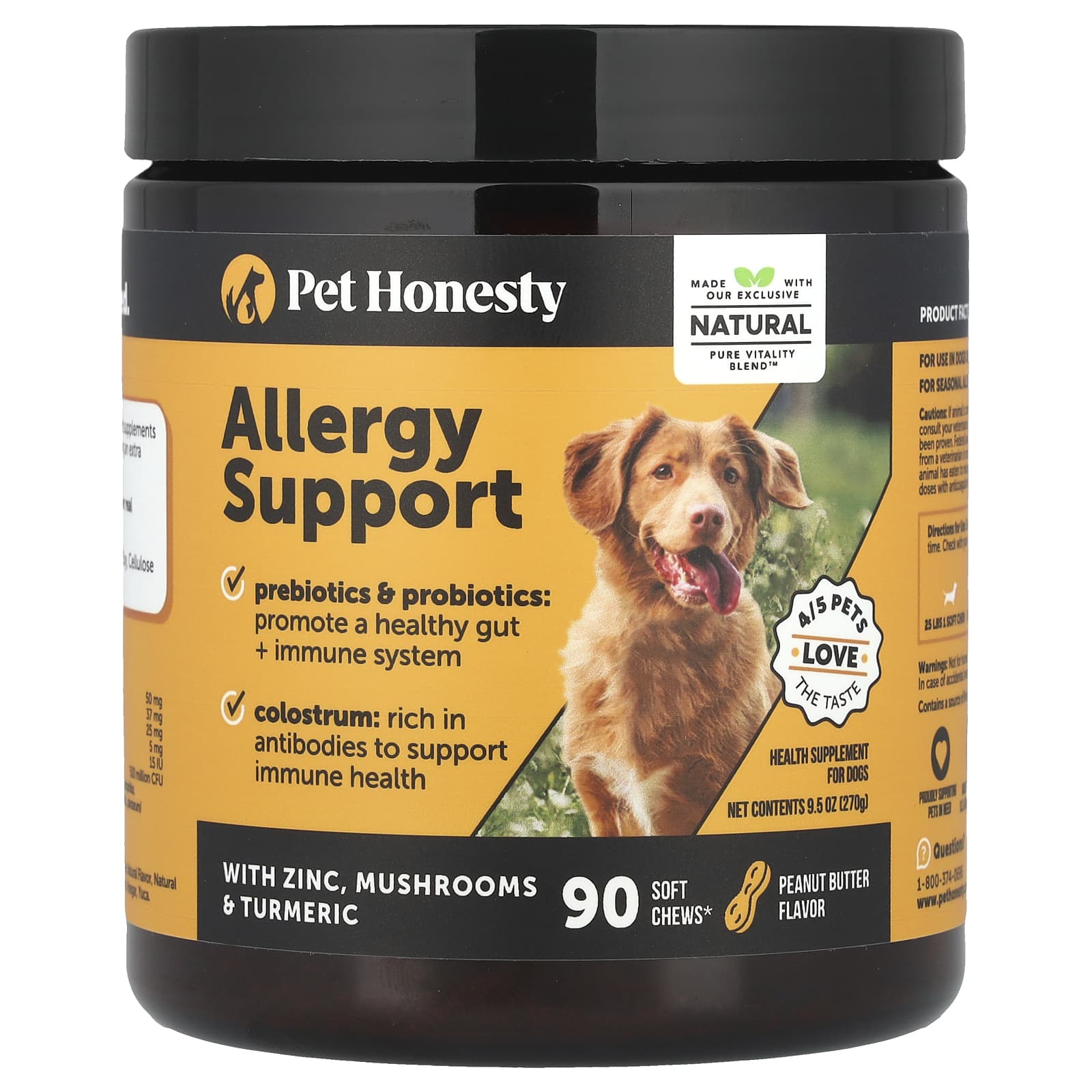 Pet Honesty, Allergy Support, For Dogs, Peanut Butter, 90 Soft Chews, 9.5 oz (270 g) - Image 1