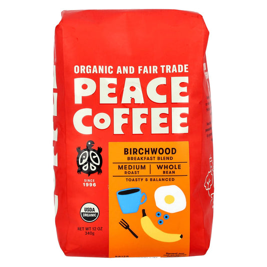 Peace Coffee, Organic Birchwood Breakfast Blend, Whole Bean, Medium Roast, 12 oz (340 g) - Image 1