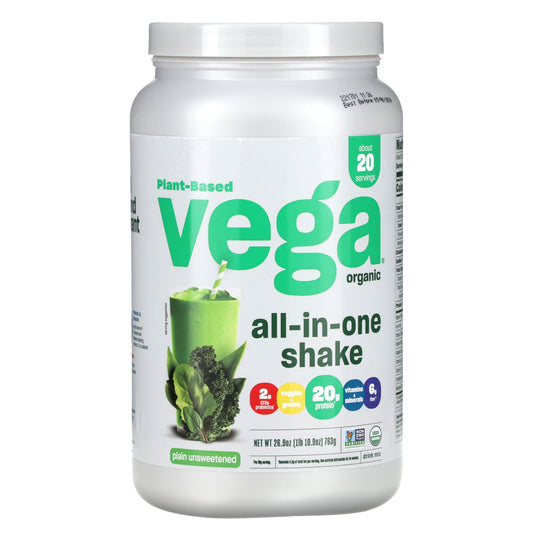 Vega, Plant-Based Organic All-In-One Shake, Plain Unsweetened, 1 lb 10.9 oz (763 g) - Image 1