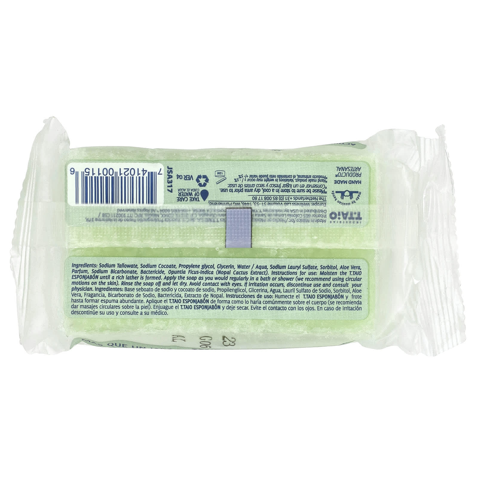 T. Taio, Soap Bar With Sponge Inside, Original Aloe Vera, 4.2 oz (120 g) - Image 2